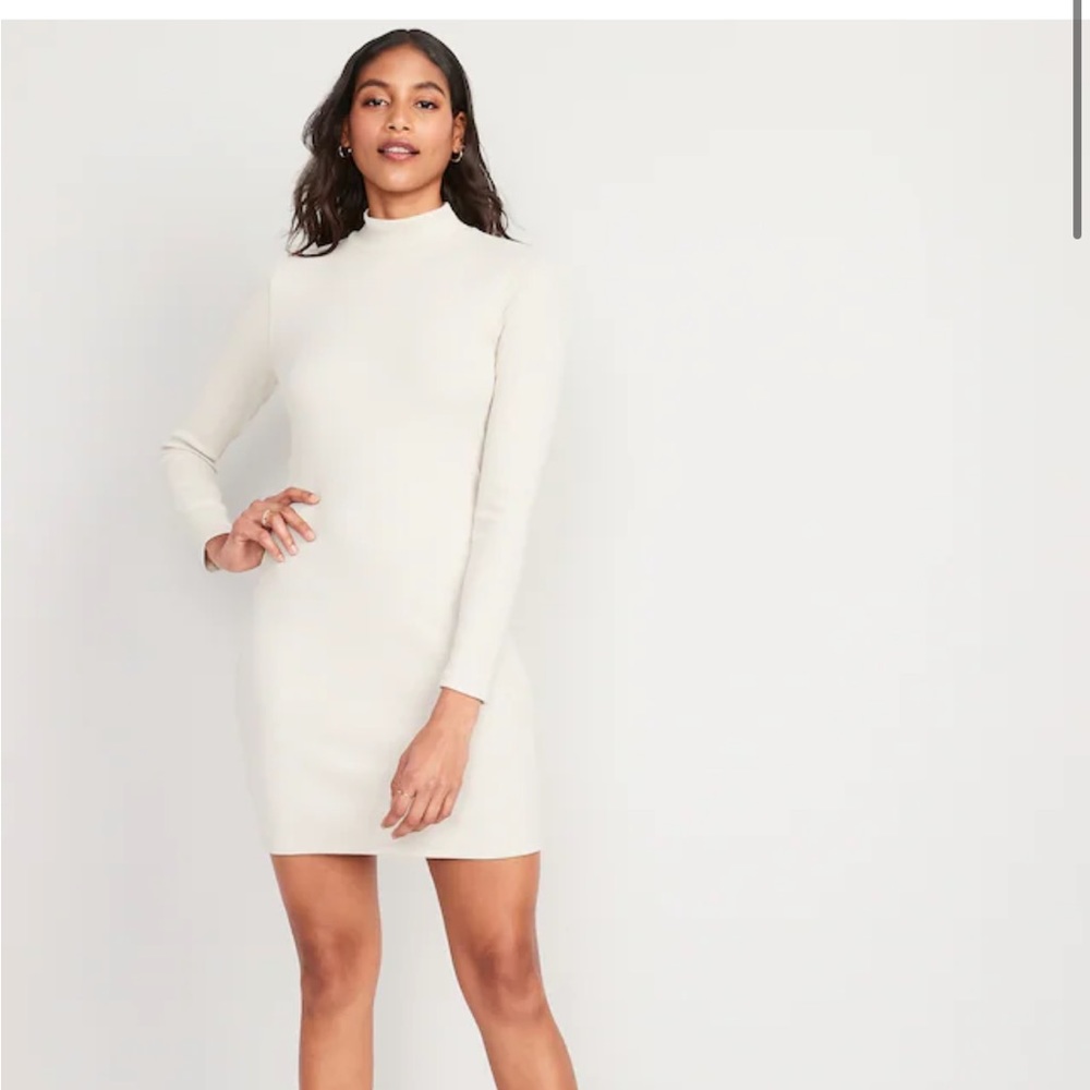 Fitted Rib-Knit Mock-Neck Mini Dress